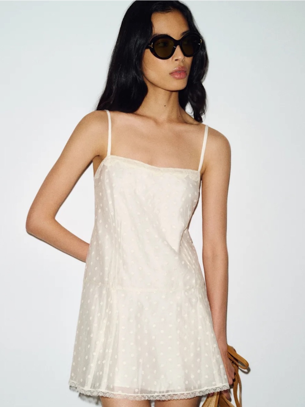 Reformation Allis Dress - Cream Dot Slip Dress